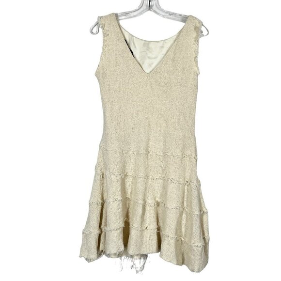 Zara Dress Tiered Fringe Minimalist Knit Lagenlook Ivory Off White - Picture 2 of 8